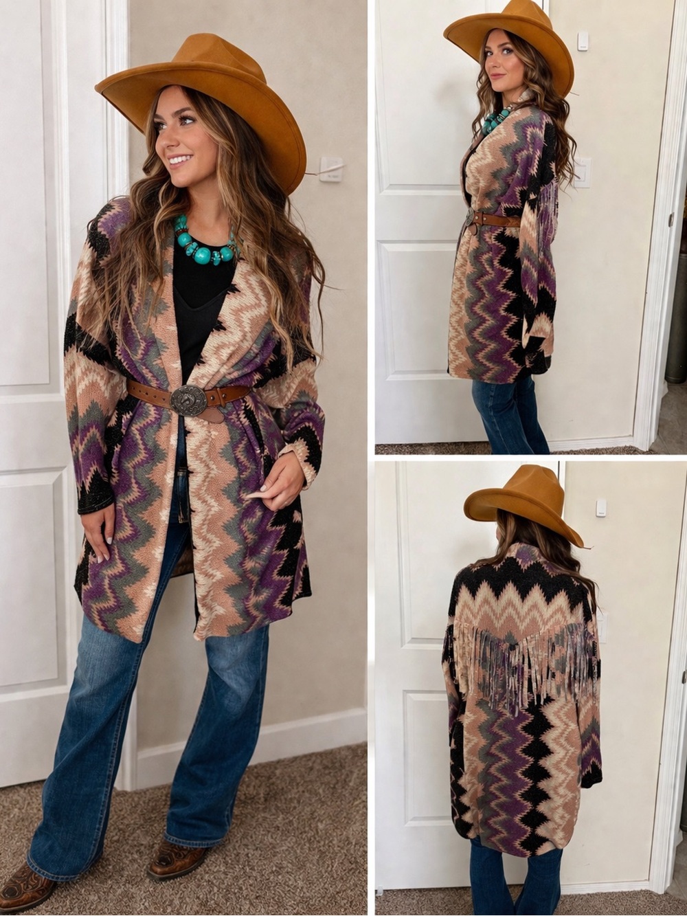 Fringed Aztec Pattern Cardigan - Picture 5 of 16